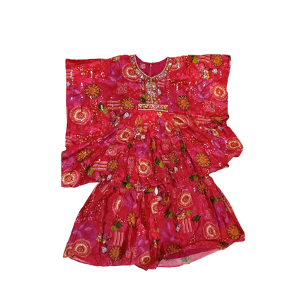 Kaftan Set for little girls– Red Floral Print