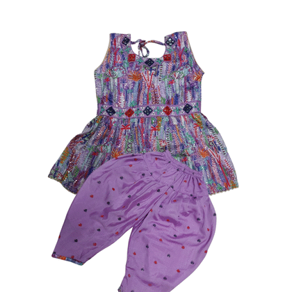 Trendy Girls Frock & Pant Set – Multicolor Print