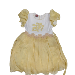 Elegant Girls Party Frock – Yellow & White “Be Mine” Design